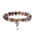 Natural pink zebra stone beaded bracelet featuring a vintage silver key heart lock charm - Key Fob / Matte Pink Zebra
