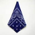 Detail of blue paisley pattern square bandana with white floral print on polyester fabric - Sapphire Blue