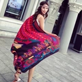 Red bohemian cotton linen shawl with paisley prints and tassels for beach sun protection - 180*90CM / 37201-Paisley Red Polka Dot
