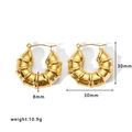 30mm golden stainless steel ribbed hoop earrings with detailed dimensions and weight - Ribbed Bamboo Design Hoop (HF-E3161)