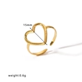 Minimalist 18K gold-plated stainless steel open heart ring with 15mm width adjustable band - Adjustable Open / Heart Open Ring (HF-J1217) / Gold