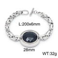 Bracciale a catena in acciaio argento con grande pietra tonda in vetro nero sfaccettato - Bracciale Nero Acciaio (KB139189-Z)
