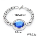 Bracciale a catena bizantina in argento con grande pietra in vetro blu e chiusura OT - Bracciale Blu Acciaio (KB139191-Z)