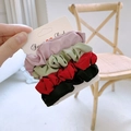 Four-pack of elegant solid color chiffon hair scrunchies in pink, green, red and black - Solid Color Satin Series