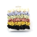 Set of 6 premium satin scrunchies in pastel colors on display card for women - RT-229-U (6-Piece High Gloss Satin Set)