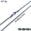 Rainbow plated stainless steel twist rope chain necklace 2.4mm width with lobster clasp - Iridescent Rope Chain (KN107923-Z) / 550mm x 2.4mm