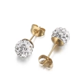 Golden stainless steel Shamballa stud earrings with sparkling pave-set crystal balls - 8mm / Gold (KE52659-Z)