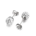 Silver stainless steel Shamballa stud earrings with sparkling clear crystals - 8mm / Steel Color (KE51986-Z)