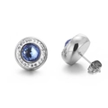 Klassische silberne Ohrstecker mit blauem Kristallzentrum und weißem Pavé-Besatz - Blau & Silber