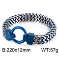 Blue and silver double-row stainless steel men's chain bracelet with round spring clasp - Blue Silver 22cm (KB134784-KFC)