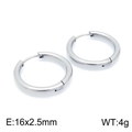 Polished silver stainless steel hoop earrings sized 16x2.5mm with a minimalist design - 16x2.5mm / Steel