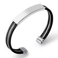 Fashionable titanium steel open cable bracelet with silver plate on black braided wire - Two-tone Black