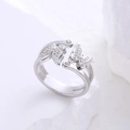 Adjustable silver butterfly ring with sparkling crystals on minimalist metal bands - US 6 / Steel