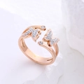 Close-up of rose gold butterfly ring with sparkling zircons and double-row open band - US 6 / Rose Gold