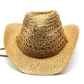 Detalle de sombrero vaquero de paja trenzada con malla transpirable y cordón de ajuste - M(56-58cm) / Caqui