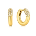 Retro-Punk Gold Huggie Creolen für Damen mit Mikrozirkon-Besatz und S925 Silberstift - Goldene Pave-Zirkonia-Ohrringe / Gold