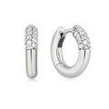 Klassische silberfarbene Creolen mit Mikropflaster aus Zirkonia-Steinen für Damen - Silberne Pave-Zirkonia-Ohrringe / Weißgold