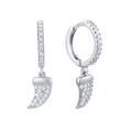 Minimalistische S925 Silber Creolen mit Zirkonia besetzten Horn-Anhängern - Silber