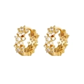Elegant gold flower earrings with sparkling cubic zirconia on S925 silver needles - White Zircon
