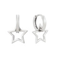 Minimalist S925 silver double circle star drop earrings with polished metallic finish - Silver Hollow Star