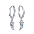 Orecchini a cerchio in argento S925 con ciondolo a zanna e zirconia blu elegante - Argento