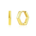 Orecchini a cerchio esagonali dorati con design geometrico lucido e chiusura a cerniera - Oro - Esagono Huggie