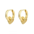 Detail of gold heart earrings with zircon inlay along the side on a minimalist base - Gold Heart with Zirconia