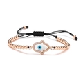 Rose gold Hamsa Hand bracelet with blue Evil Eye and shell inlay on black cord - Rose Gold