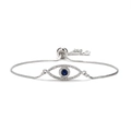 Silbernes Evil Eye Armband mit blauem Zirkonia und verstellbarer Box-Kette auf Weiß - Böses Auge / Silber