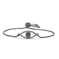 Verstellbares Gunmetal Evil Eye Armband mit blauen und weißen Zirkonia Akzenten - Gunmetal