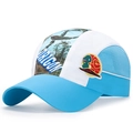 Kinder-Snapback-Mütze in Blau-Weiß mit Mesh-Einsatz, Drache-Druck und Monster-Stickerei - Verstellbar für Kinder / Seeblau
