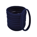 Detailed view of seamless navy blue nylon elastic hair ties set on white background - Dark Blue