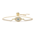 Pulsera dorada de mal de ojo con circón azul y cierre deslizante ajustable - Estilo Ojo Turco Pavé Ovalado (CB0302CX)