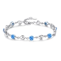 Bracciale in argento sterling S925 con ciondoli a cuore cavo e gemme blu rotonde - Bracciale Cuore (Zirconia Blu) (SL039) / Argento 925 / Blu