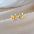 Macro view of butterfly stud earrings featuring double-layered gold foil wings and matte finish - Gold