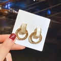 Elegant gold multi-hoop earrings featuring rectangular cat eye stones and s925 silver needles - 27# Gold Curved Circle Earrings