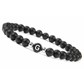 Matte black 6mm onyx beaded bracelet with silver accents and letter G charm for couples - Letter G