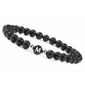 6mm matte black onyx beaded bracelet featuring letter M and silver accent beads - M