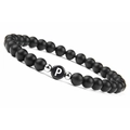 6mm matte black agate beaded bracelet featuring a white letter P and silver accents - Letter P