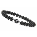 6mm matte black onyx beaded bracelet featuring a white letter R with silver spacers - Letter R