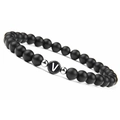 6mm matte black onyx beaded bracelet with letter V charm and silver spacers - Letter V