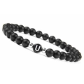 Matte black onyx 6mm beaded bracelet with silver spacers and white letter U charm - Letter U