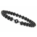 6mm matte black onyx beaded stretch bracelet with letter Y and silver metal accents - Letter Y