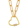 Gold paperclip choker necklace featuring a large heart carabiner pendant with pave zirconias - Gold