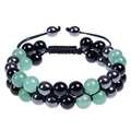 Double-layer adjustable aventurine and black hematite beaded bracelet with woven cord - 8mm Green Aventurine Bracelet (3 Beads)