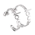 Silver LOVE letter hoop earrings with Cuban link texture and polished finish for women - Steel Color (KE102247-KFC)