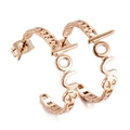 Rose gold C-shaped LOVE letter earrings with chain texture in polished titanium steel - Rose Gold (KE102284-KFC)