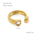 Anillo ajustable de acero inoxidable chapado en oro 18k con dos circonitas de corazón - Anillo abierto de corazón con circón blanco (709-Circon Blanco)