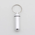 Silver aluminum capsule keychain pill box with waterproof rubber seal and metal ring - Silver