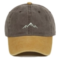 Detailed embroidery of mountain lines on a vintage washed two-tone baseball cap - Dark Grey/Khaki / Adjustable Free Size